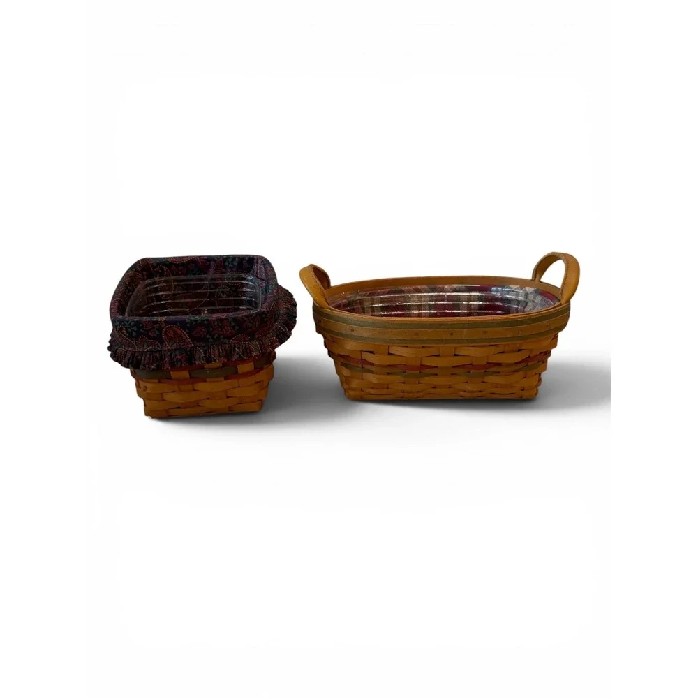 Longaberger Handwoven Basket Set 1998 2001 Liners Protectors Square Oval Lot